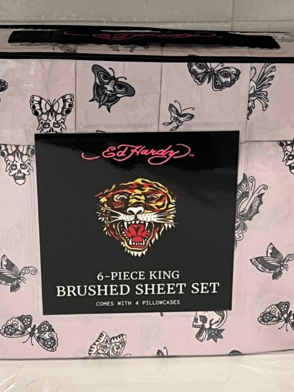 ED HARDY KING Sheet Set 6pc New Tattoo Skull Butterfly Goth Y2K Grunge Lavender